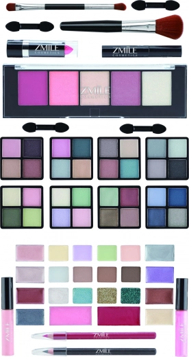 Kõik-ühes: lauvärvid, huulepulgad, põsepunad ja aplikaatorid