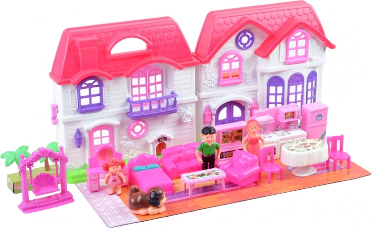 Foldable two-story dollhouse full of details