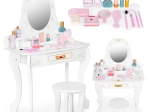 Puidust laste tualettlaud peegli ja roosade lisadega ECOTOYS