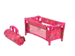 Travel doll crib with bag, pink floral