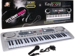 Silver kids' 54-key keyboard synthesizer with microphone and USB recording
