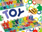 Wooden educational game 3-in-1: sorter, abacus, and magnetic fishing