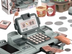Children's cash register with scale, scanner, and basket for playing shop