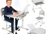Kasvav laste kirjutuslaud koos tooli ja LED-lambiga, hall